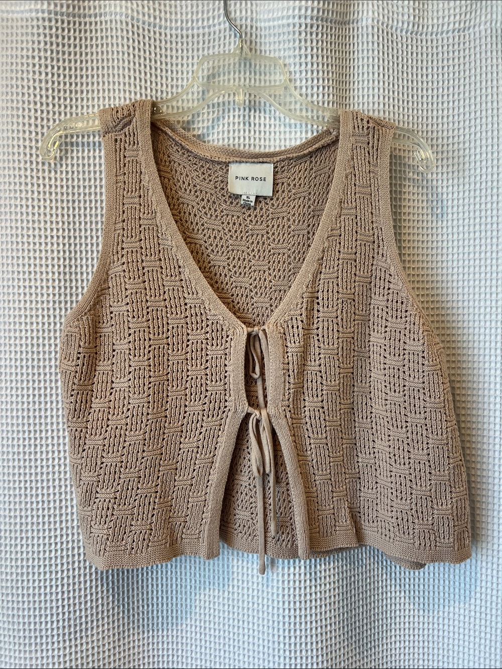 Pink Rose Women's Knit Tie-Front Tank Top in Taupe